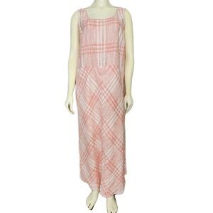 J Jill Love Linen Maxi Dress Womens L Pink Plaid Pockets Lined Coastal Beachy